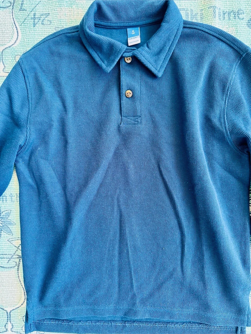 Old Navy Boy’s Blue Ribbed Long Sleeve Polo Shirt Size Medium - Size 8